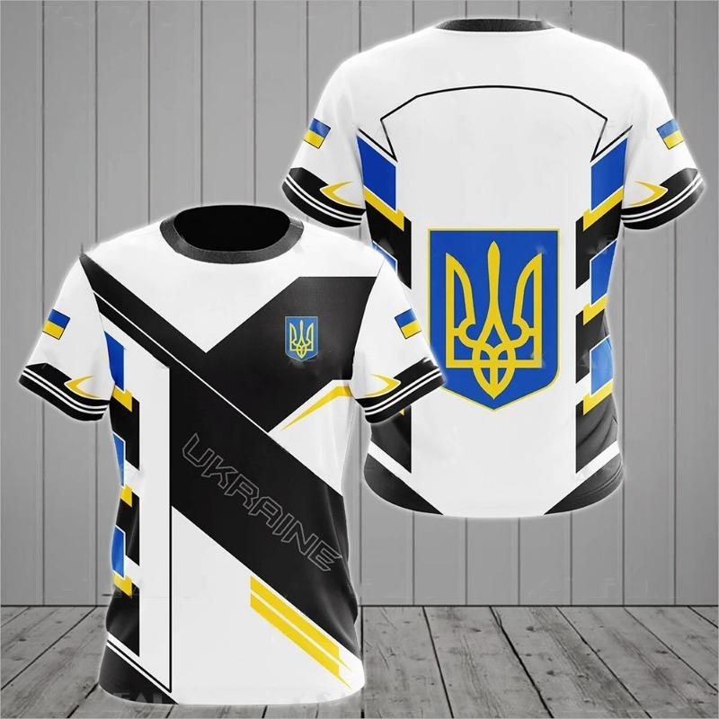 Herren T-Shirt Sommer Kurzarm Ukraine National Emblem Flagge Print Mode Rundhals Pullover Shirt Herrenbekleidung