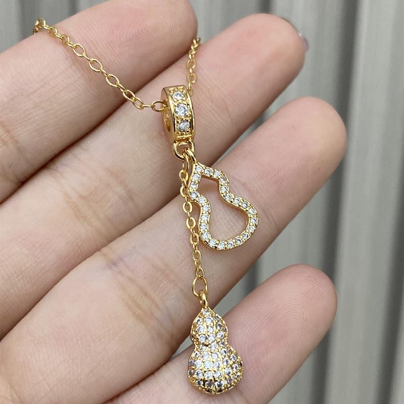 Guofeng Seiko Flash Diamond Double Gourd Tassel Necklace Niche Clavicle Chain