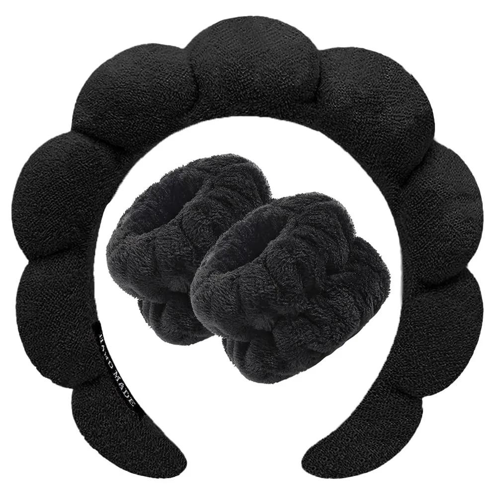 3Pcs Wash Face Headband for Women Sponge Headbands Wrist Strap Makeup Bubble Soft Hairband Girls Hair Accessories Headwear