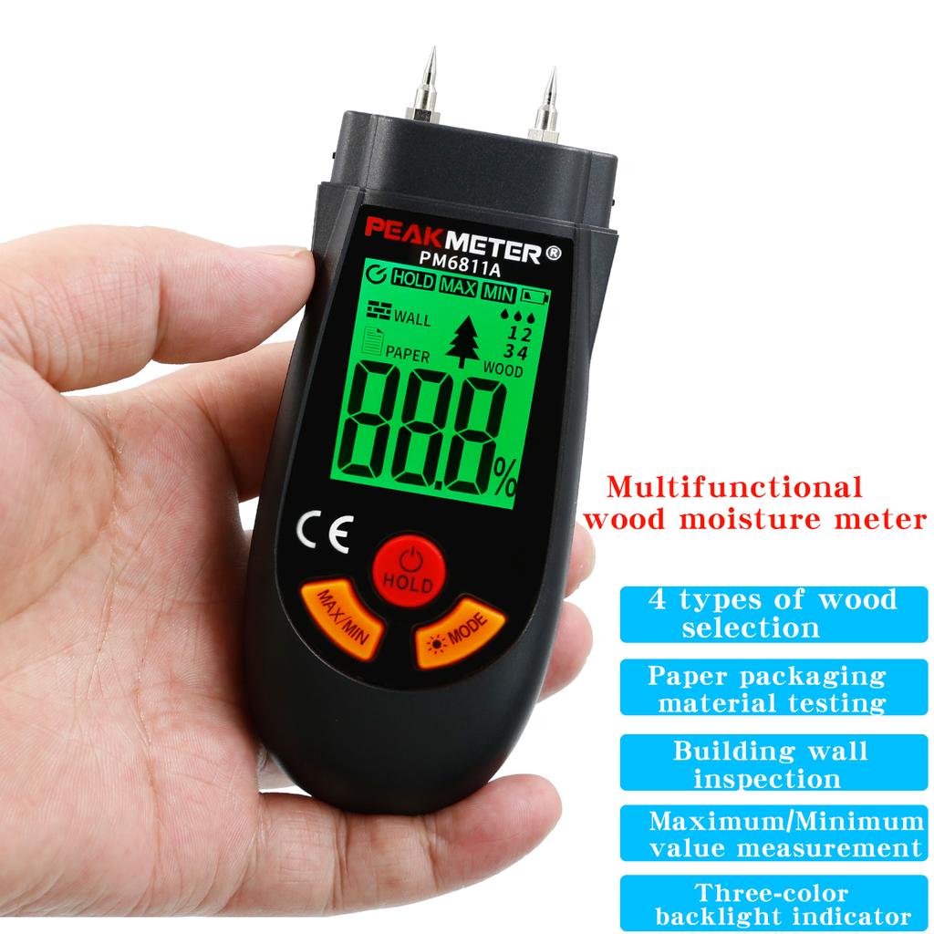 PM6811A Wood Moisture Meter, Cardboard and Floor Moisture Content Measurement Device, Humidity Tester.