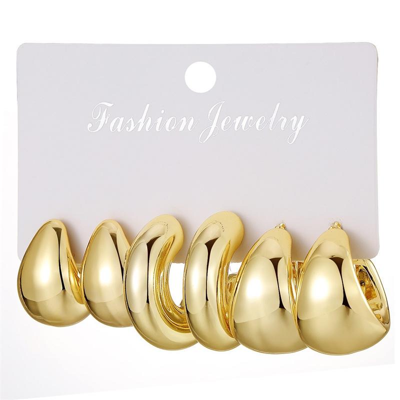 New Trendy Gold Color Twisted C Shape Tear Drop Earrings Set For Women Fashion Metal Geometric Circle Earrings Jewelry Gifts