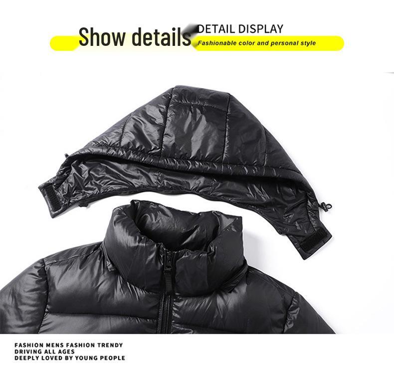 Men's High-End Black and Gold Cotton Hooded Winter Jacket – Warm, Thick, Windproof, Cold-Resistant Outerwear