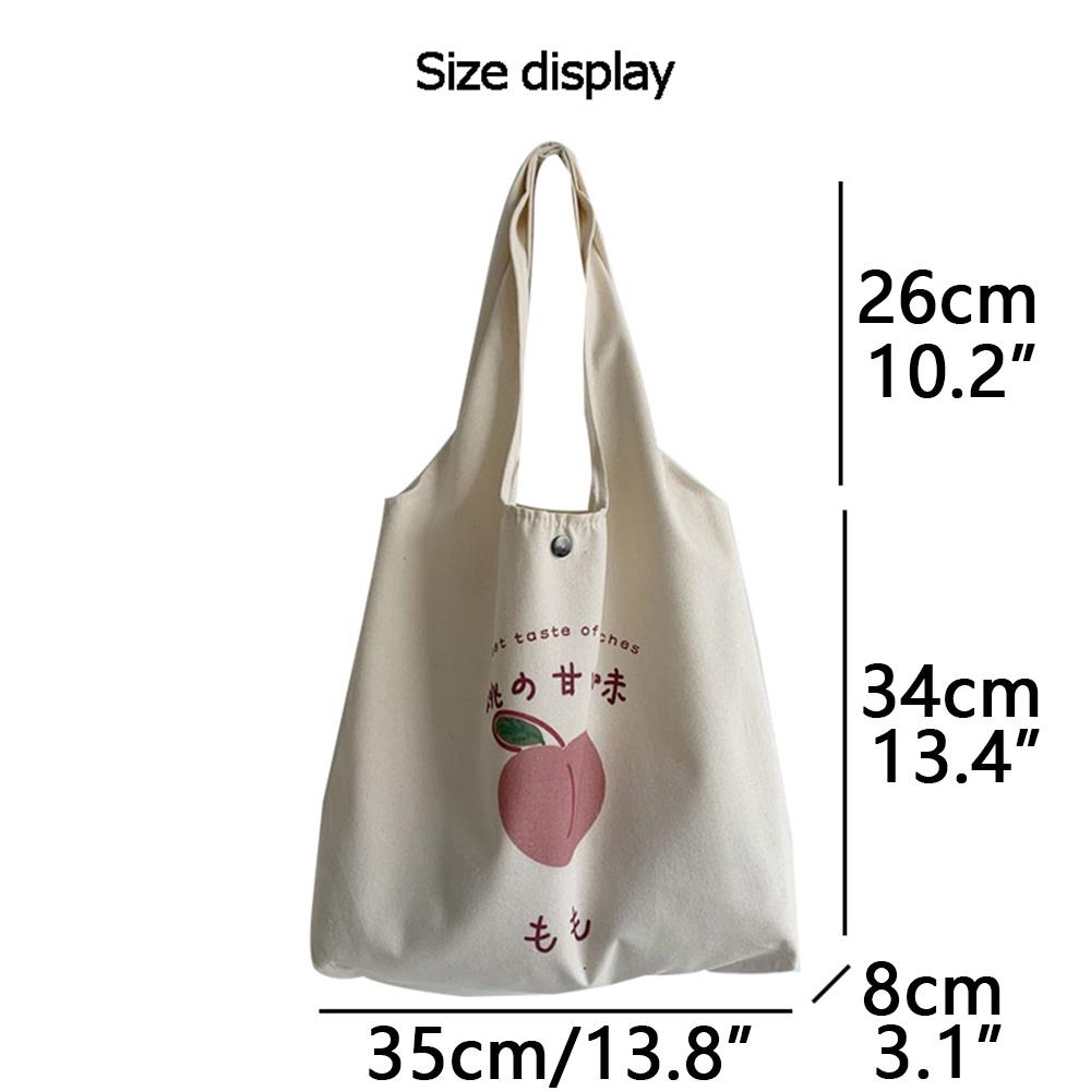 Cute Strawberry Tote Bag Aesthetic for School Girls Purses Shopper Designer Handbag Japanese Women Peach Print Eco Shoulder Bags