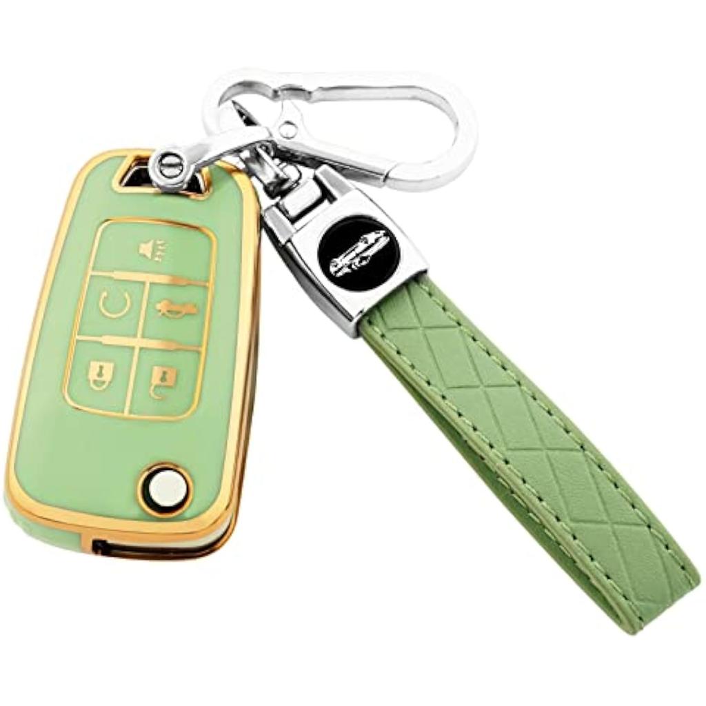 For Chevy Key Fob Cover with Keychain,Premium TPU Full Protection Key Case Shell for Equinox Camaro Cruze Malibu Impala Spark Sonic GMC