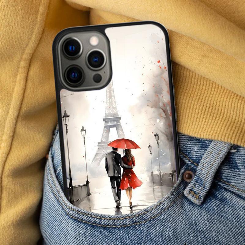 Red Umbrella Eiffel Tower Soft Phone Case for iPhone 17 Air 16e Pro max 15 Pro 13 14 Plus 11 12 MagSafe Magnetic Coque