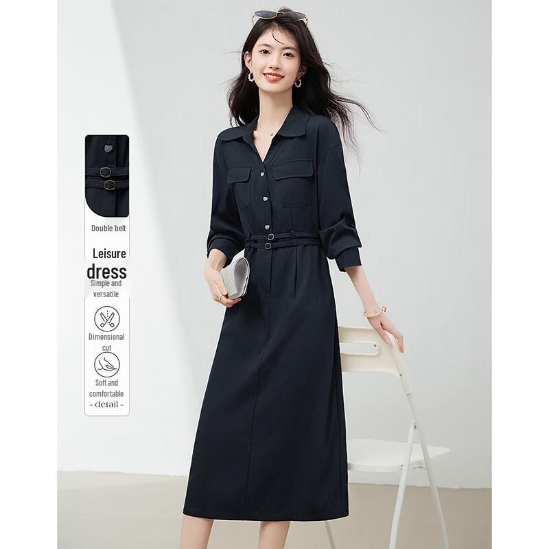 

Elegant Double Belt A-Line Midi Dress M