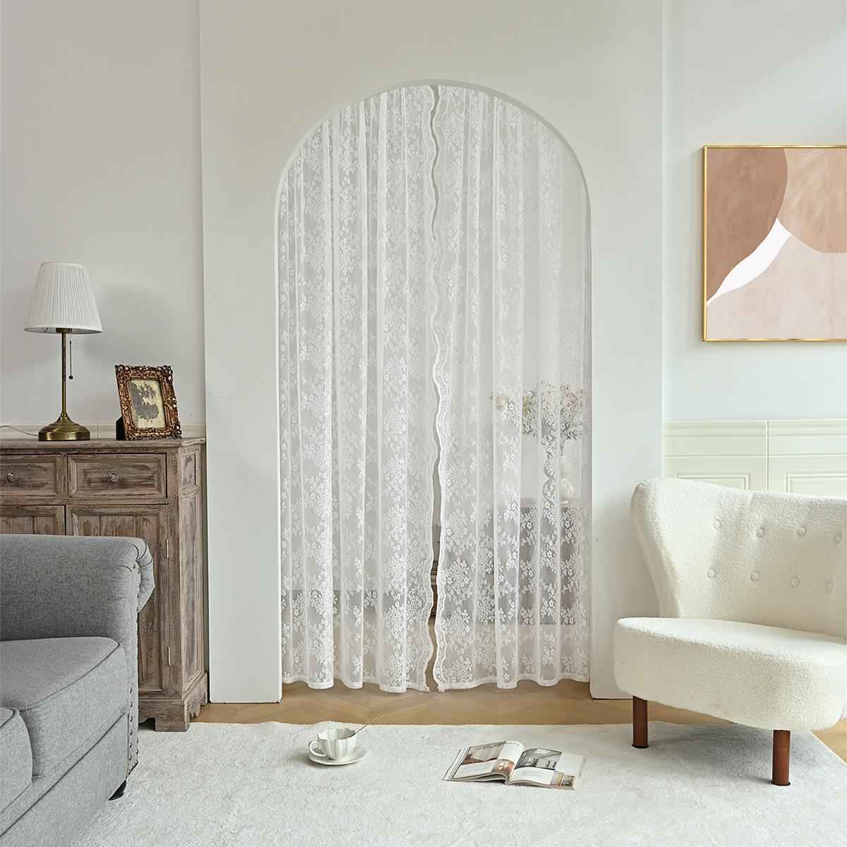 

Double Lace German Curtain Door Curtain Warp Knitted Lace Through Rod Window Screen Finished Curtain 100 * 100cm (one piece of pole) білий