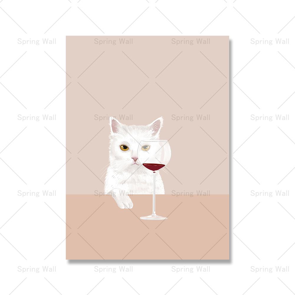 Lustiges süßes schwarzes Katzenplakat, weiße Katzen schmecken Rotwein, Leinwandmalerei, Katze, Küche, Wandkunst, Bilder für Wohnzimmer, Heimdekoration