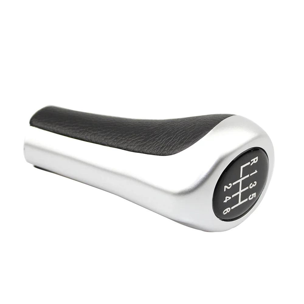 Car 5 6 Speed Leather Gear Stick Silver Shift Knob For BMW 1 3 5 6 Series E46 E53 E60 E61 E63 E81 E82 E83 E84 E87 E90 E91 E92