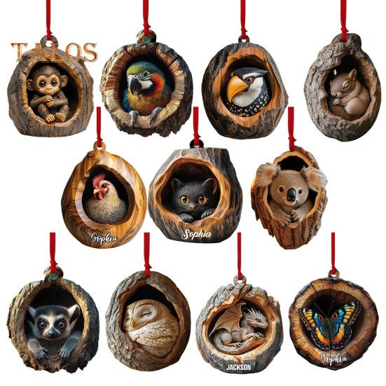 Ovale Acryl-Tier-Hängedekoration, 2D, flaches Waldtier, Weihnachtsbaum-Hängeornament, Auto, Schlafzimmer, Tieranhänger, Wohnzimmer, Schlafzimmer, Tier