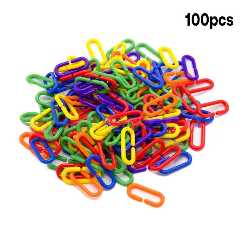 

100PCS 200PCS C-Type Plastic Chain Buckle Parrot Toys Mixed Colors Swing Climbing Cage Action Training Toy for Pet Birds