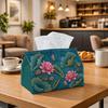 1pc Oriental Lotus Botanical Tissue Box - Dark Green Pink Serene Napkin Holder, Suitable for Rolls/Facial Tissues/Single Sheets, Two Sizes Available F