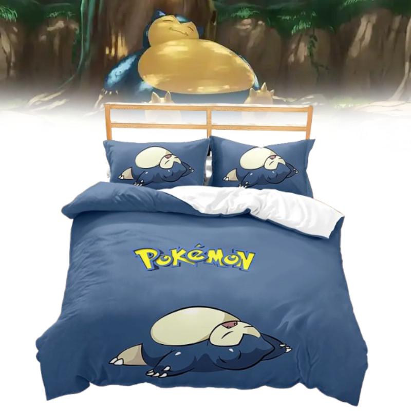 Pokemon Snorlax 3d Digital Print Bed Set With Cartoon Pattern For Kids Bedroom Decor