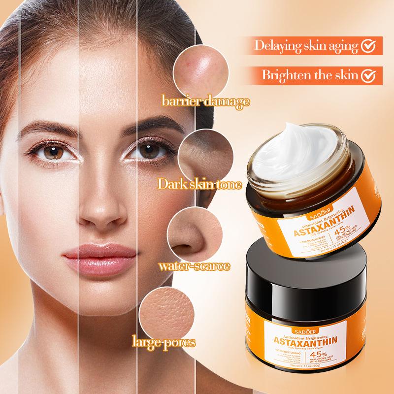 Astaxanthin Antioxidant Creme, Aufhellende Feuchtigkeitsspendende Haut Schönheitscreme Hautpflegeprodukte