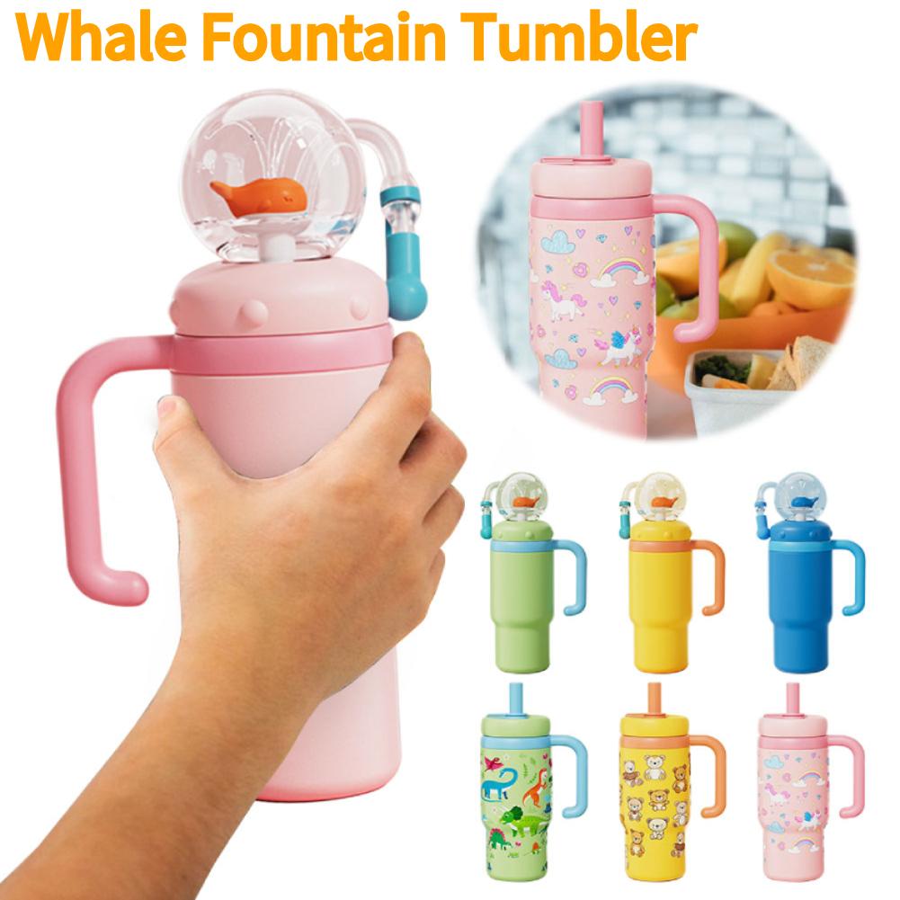 Stainless Steel Whale Fountain Tumbler with Handle Whale Cup with Straw Whale Squirt Water Cup Creative Gift