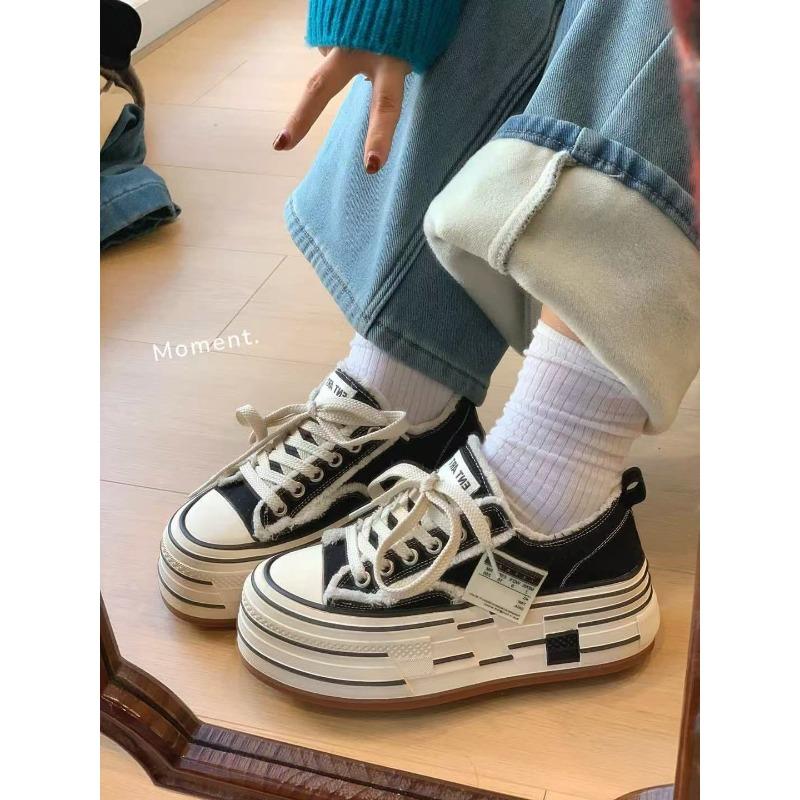 

Новые парусиновые туфли на толстой подошве с круглым носком, женские туфли-маффины, маленькие белые туфли, трендовый бренд 40 чёрный