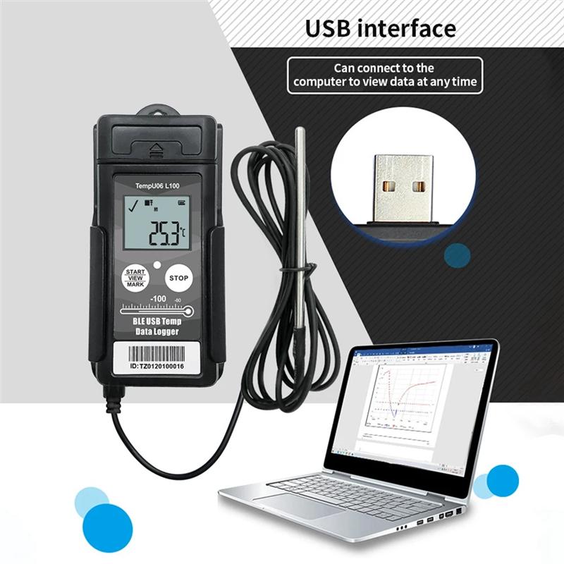 A96I-Tempu06 -100°C Low Temperature Data Logger Digital 32000 Points Bluetooth USB Temperature Recorder Forcold Chain Storage