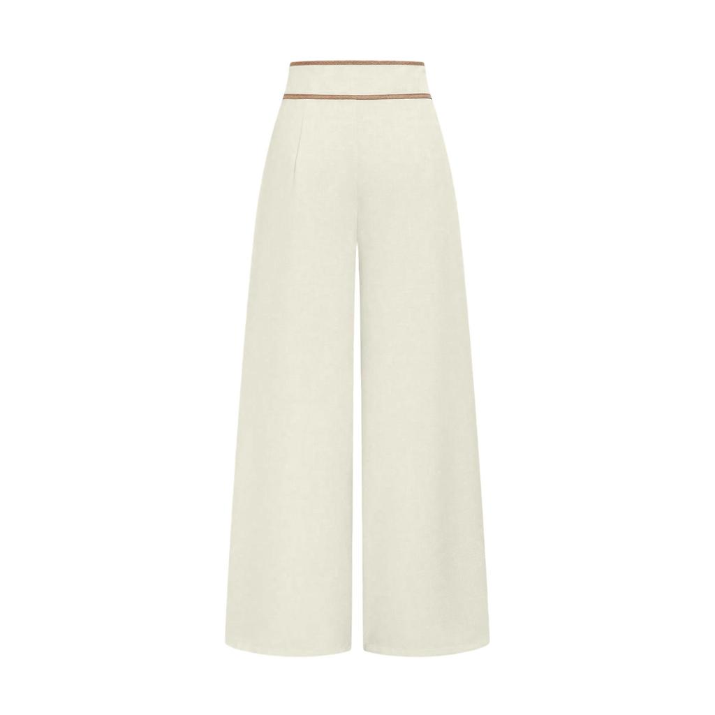 Women High Waist Wide Leg Pants Button Detail Straight Leg Casual Trousers Lightweight Loose Fit Bottoms for Everyday Wear