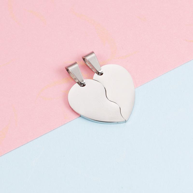Stainless Steel Split Heart Pendant Set - Engravable Smooth Peach Heart Accessory