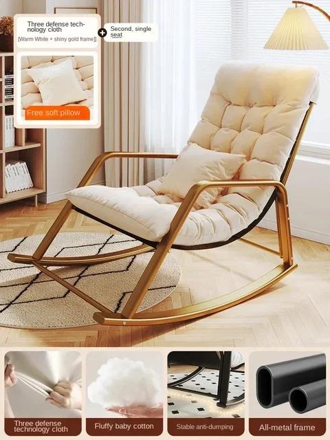 Adjustable Double Rocking Chair for Adults Leisure Chaise Lounge for Balcony and Home Large Folding Rocking Chair