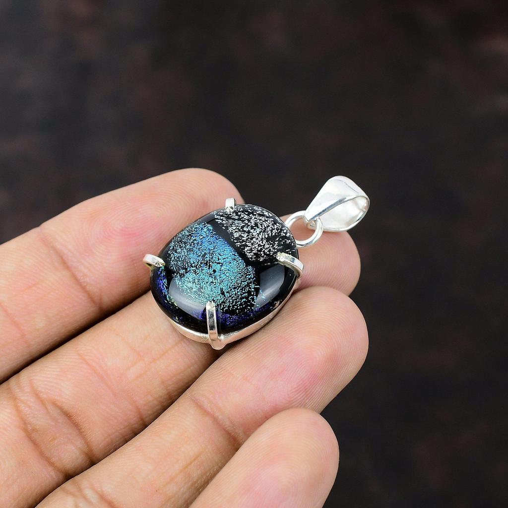 American Dichroic Glass Pendant 925 Sterling Silver Pendant Beautiful Gemstone Jewelry Handmade Ethnic Pendant Gift For Women Decent Pendant
