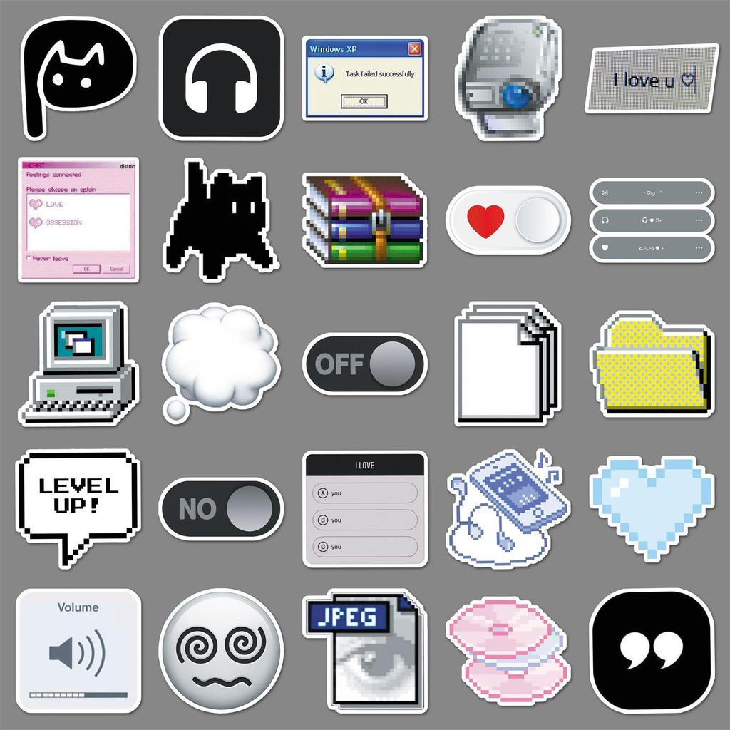 50 Waterproof Old Network Webcore Emoji Stickers for Computers, 50 Sheets