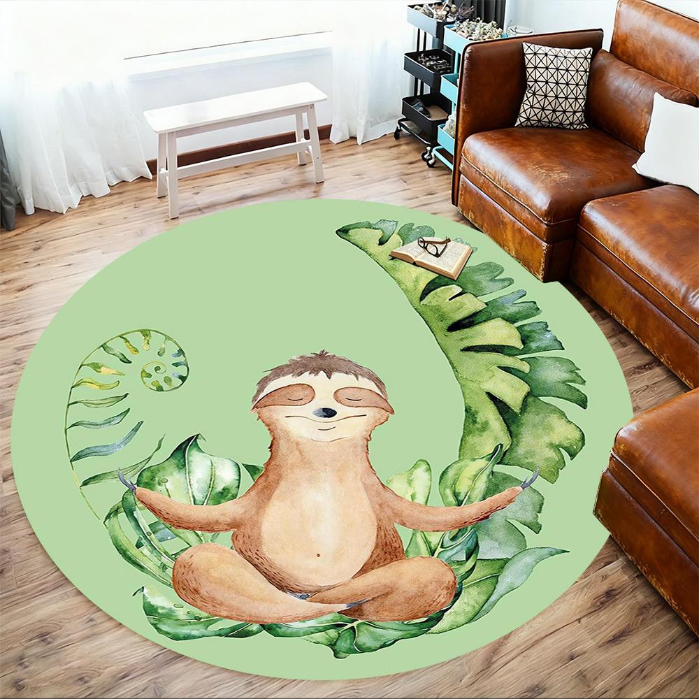 1pc Sloth Yoga Round Chair Mat Area Rug - Non-Slip, Floor Mat for Office, Bedroom, and Indoor Decor C1118072