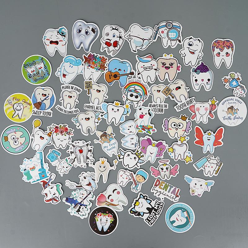 50 100Pcs Cartoon Tooth Shape Stickers Tooth Fairy Paper Sticker Dentist Gift For Kid Children Graffiti Decal Sticker