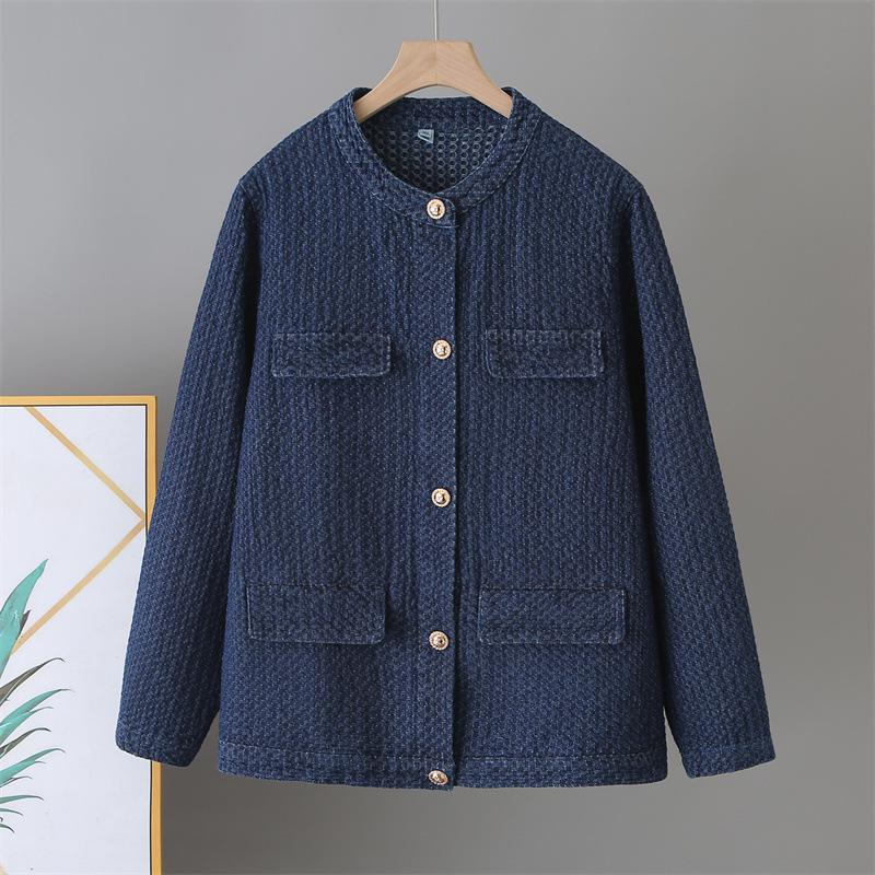 

Plus Size Slimming Denim Cardigan for Women - Spring 2026 Round Neck Long Sleeve Jacket, Elegant Chubby Girl Top 2XL синій
