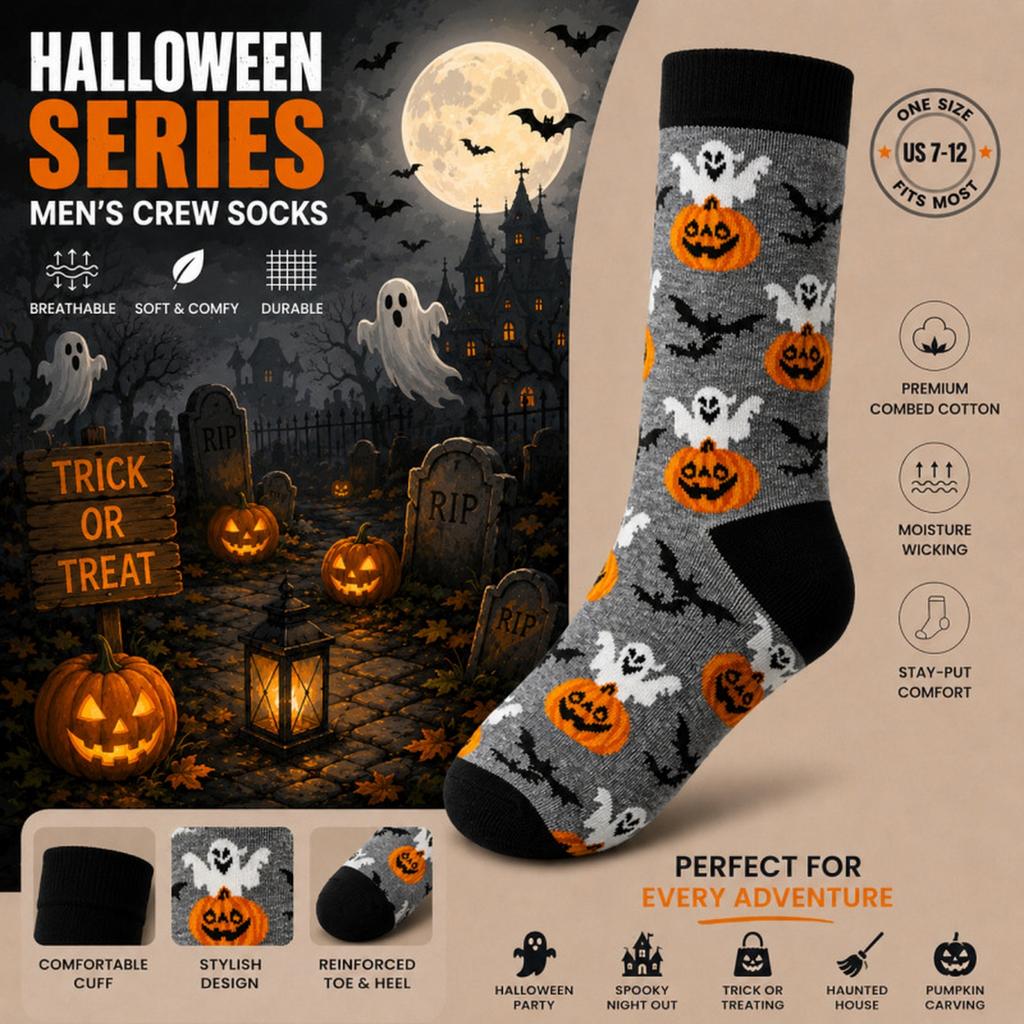 Halloween Print Cotton Mid Calf Socks for Men and Women