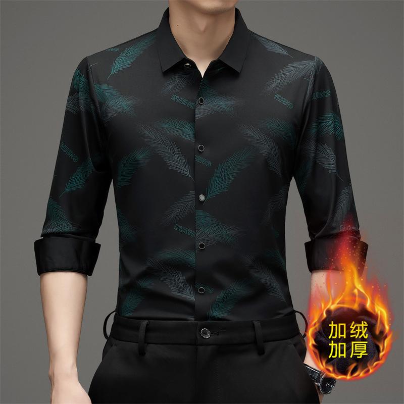 Winter Men's Trendy Printed Long Sleeve Shirt Business Casual