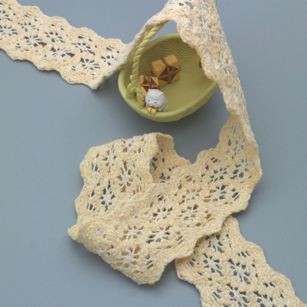 Fleece Double Serrated Lace Cotton Embroidery Lace, Cotton Thread Lace Water Soluble Embroidery Lace