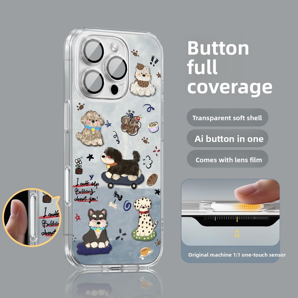 Full Coverage Camera Key Puppy Compatible with Apple 17 Phone Case iPhone 13 Pro Max Transparent 16 Lens Film 15 Set