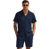 Set da Spiaggia Estivi da Uomo Tuta Casual da Strada Set Due Pezzi per Sport all'Aperto Camicia a Bottoni Liscia Pantaloncini con Coulisse Abbigliamento Sportivo
