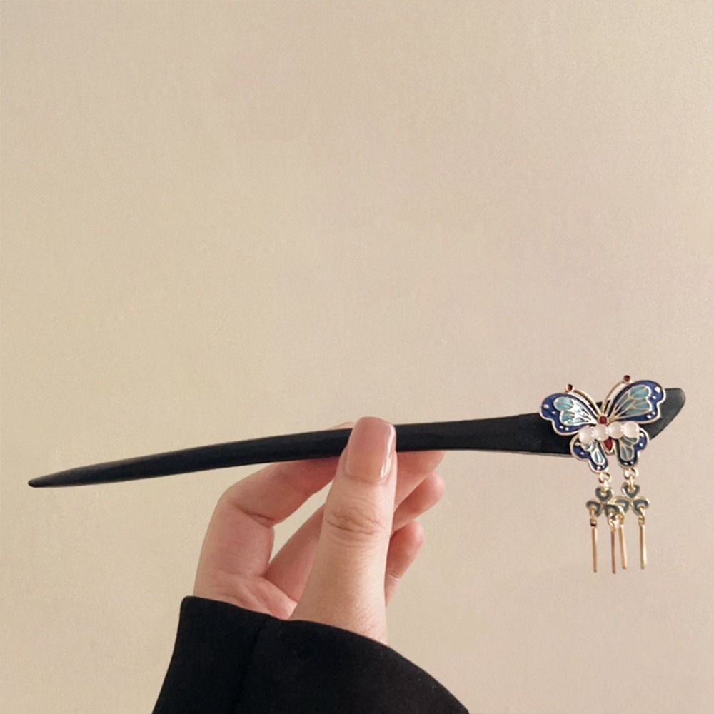 Tassel Hanfu Hairpin Chinese Style Butterfly Tassel Hair Stick Wooden Hair Stick For Girl
