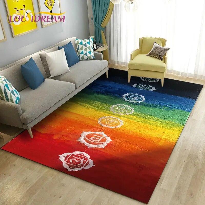 Rainbow 7 Chakra Mandala Bohemia Area Rug,Carpet Rug for Living Room Bedroom Sofa Doormat Decoration,Yoga Non-slip Floor Mat