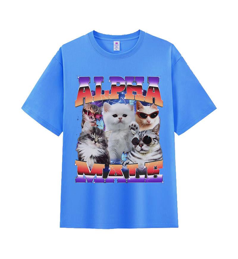 Alpha Hane Kattunge Rolig Meme Humor Grafisk T-shirt Herr Dam Vintage Överdimensionerad Bomulls-T-shirt Lös Rundhals Kortärmad T-shirts