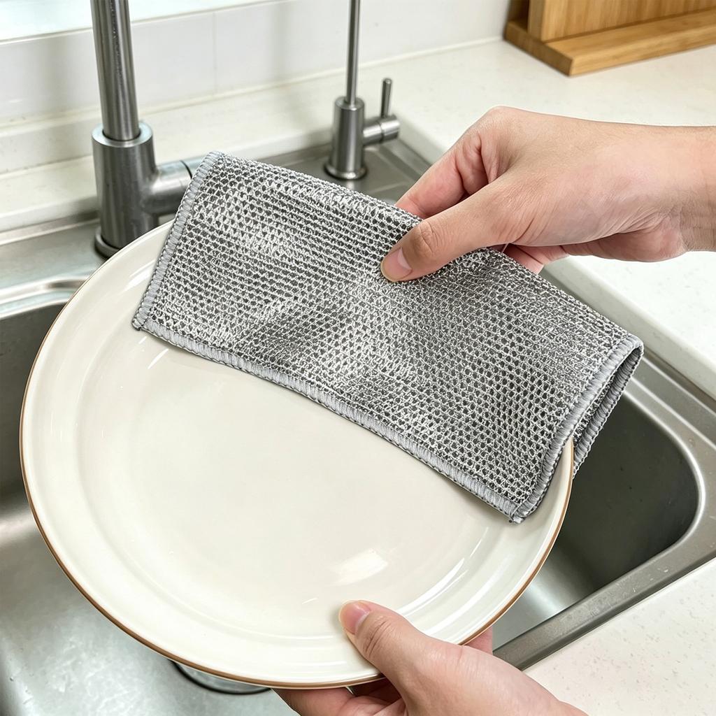 Multi-Layer Silver Fiber Kitchen Cleaning Cloths Set for Dishwashing and Oil Removal Durable and Non-Sticky Surface Cleaning Towels for Home Use