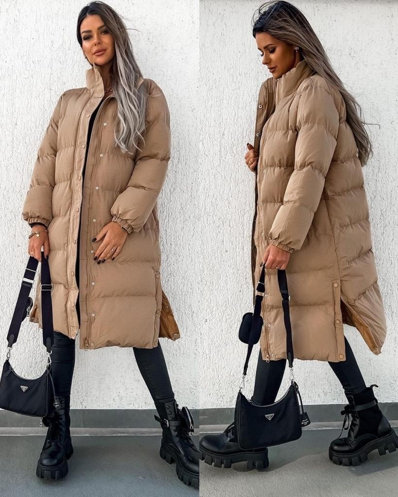 

Женское объемное пальто миди из матовой ткани Jessica с длинным рукавом