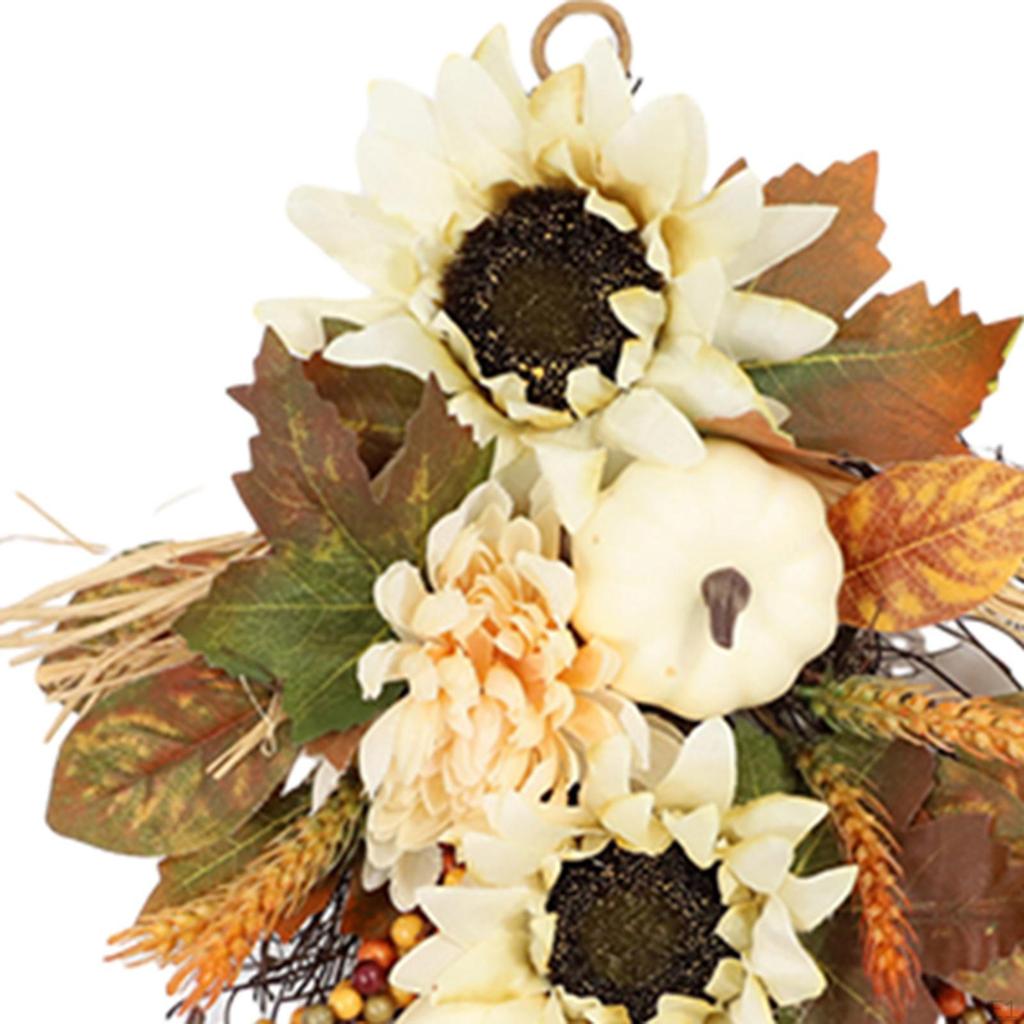 Artificial Pumpkin Wall Swag Cone Maple Leaves Teardrop Hanging Fall Wreath Decorations Front Door