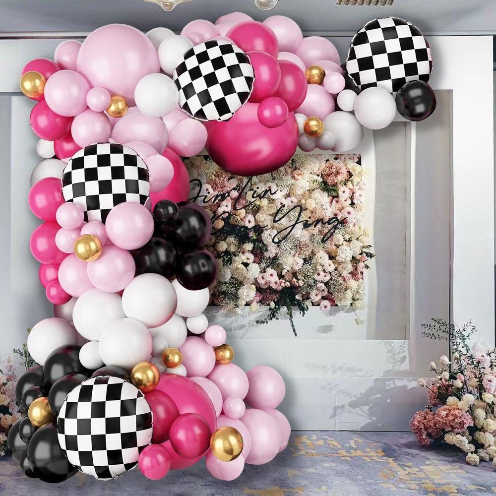 Schwarz Pink Rennwagen Ballonbogen-Set Hot Pink Folienballons Partydekoration Geburtstag Mädchen
