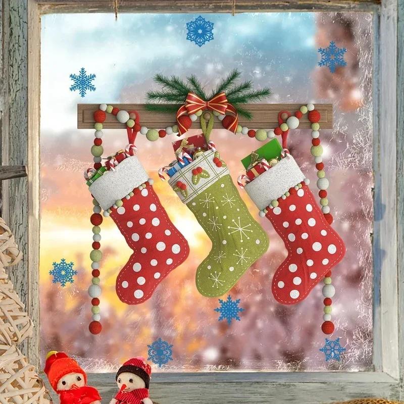 Creative Christmas Stocking Wall Sticker Cartoon Christmas Decoration Removable Static Sticker Holiday Party Decor Wall Stickers