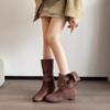 Vintage Maillard Folded Two Short Boots Women'S Autumn And Winter Design Sense Short Tube Thin Western Cowboy Boots