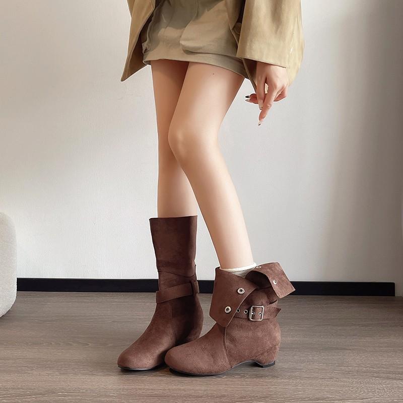 Vintage Maillard Folded Two Short Boots Women'S Autumn And Winter Design Sense Short Tube Thin Western Cowboy Boots