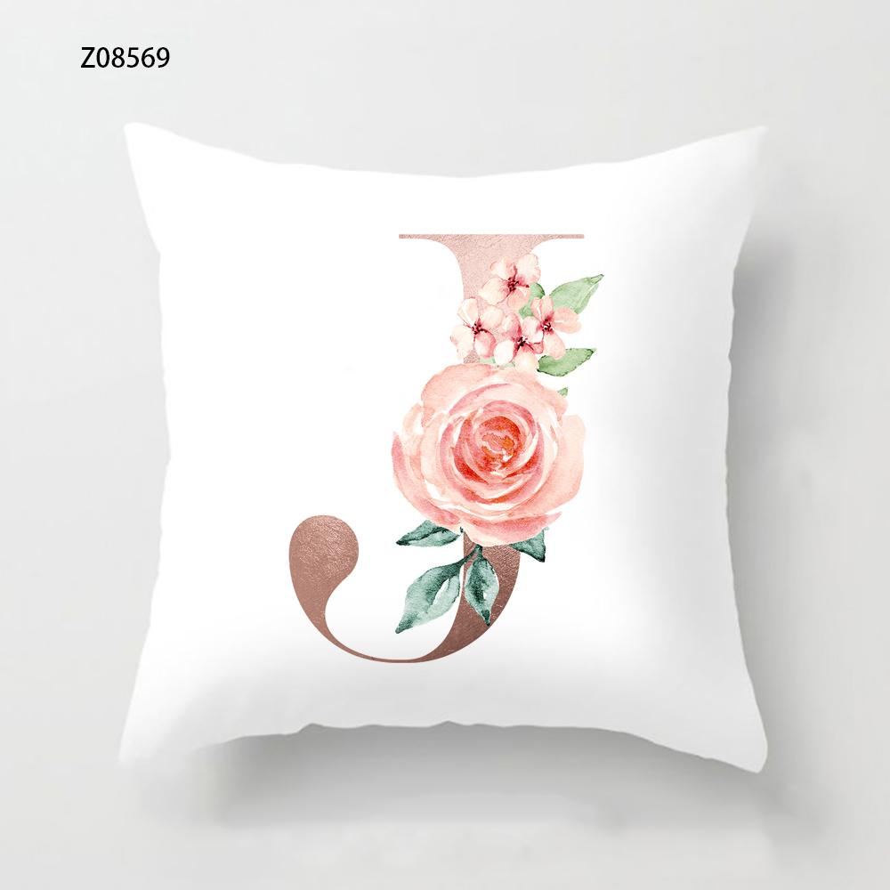 Pink Initials A B C Pillowcase Alphabet Flowers Home Sofa Decor Cushion Cover Living Room Bedroom Bed Decorative Pillow Cover