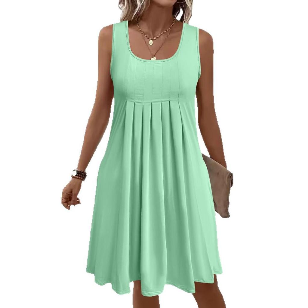 Ärmelloses Sommerkleid in Übergröße für Damen mit Falten und Taschen