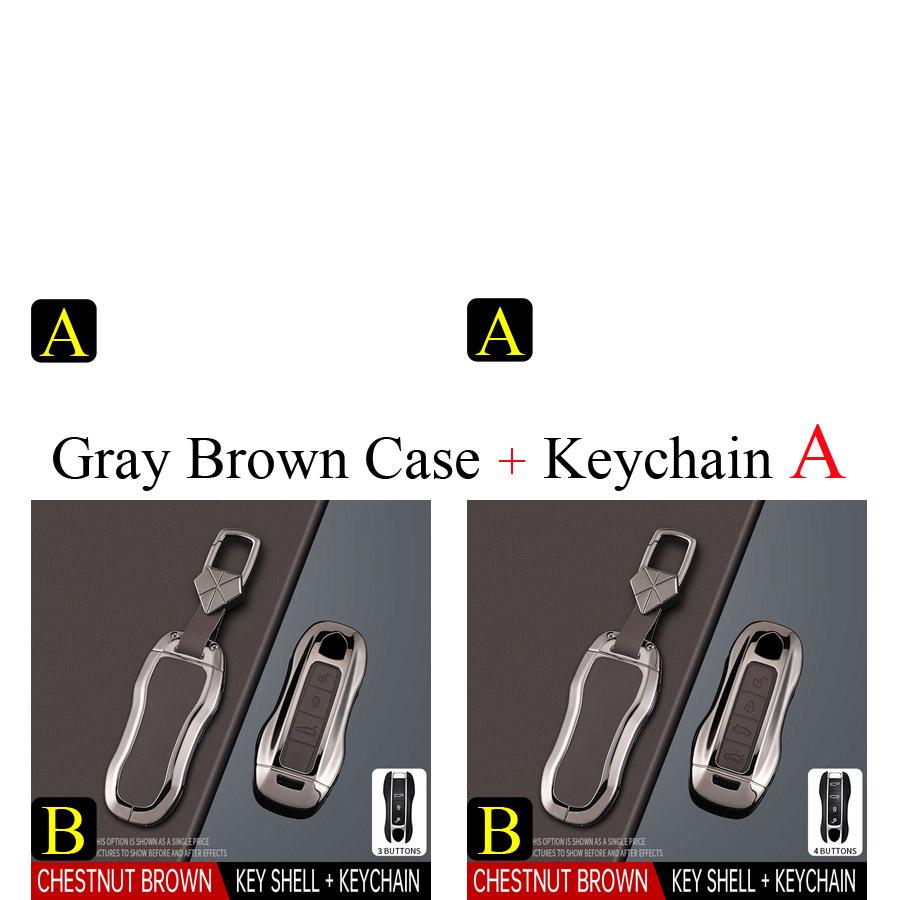 Zinc Alloy + PU Leather Car Key Case Cover Fob Holder Keychain For Porsche Cayenne 718 MACAN Panamera 911 Macan Boxster Cayman