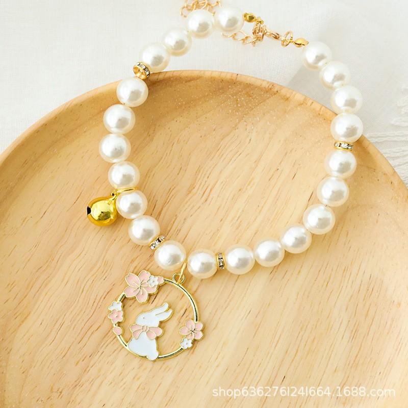 Bowknot Cat Pearl Pendant Pet Collar Cute Dog Decorative Adjustable Necklace Small Pets