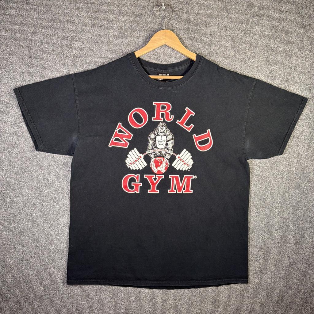Vintage World Gym Shirt Mens XL Black 90s Weight Lifting Workout Gorilla USA