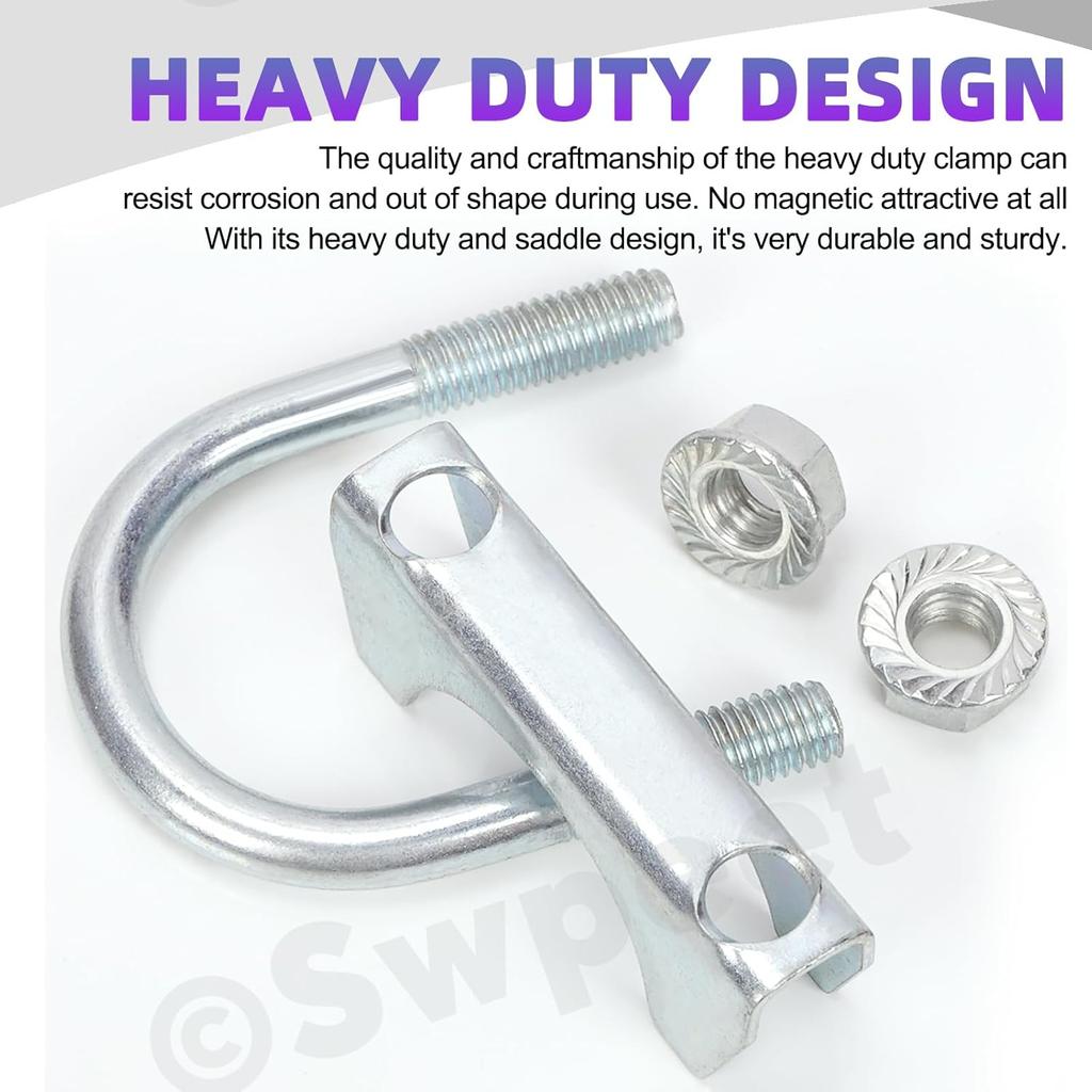 Swpeet 2Pcs Galvanized 2" - 50Mm Exhaust U Clamp Kit, Galvanized Muffler U-Bolt Clamps, Universal Heavy Duty U-Bolt Muffler Clamp Ideal For Tip Pipes